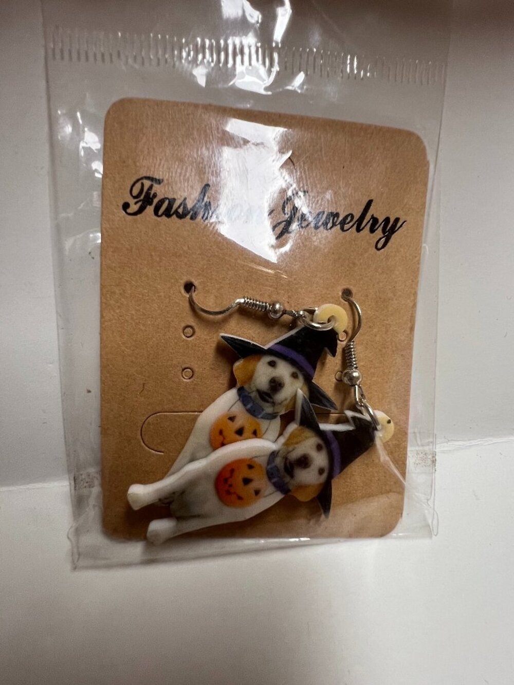 halloween dog witch pumpkin dangle earrings spooky costume fashion jewelry